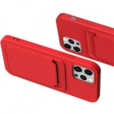 Dėklas su kišenėle kortelėms Card Case silicone wallet iPhone 11 Pro Max Raudonas 1