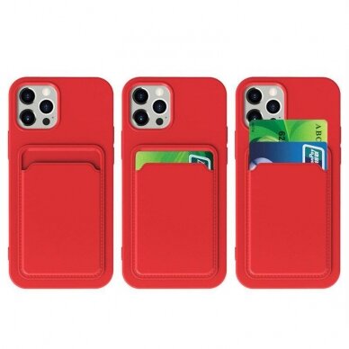 Dėklas su kišenėle kortelėms Card Case silicone wallet iPhone 11 Pro Raudonas 2