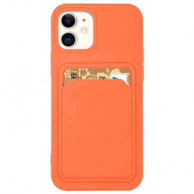 Dėklas su kišenėle kortelėms Card Case iPhone 12 Pro Max Oranžinis