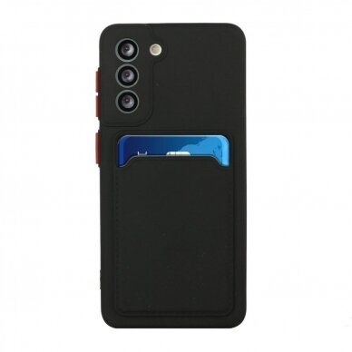 Dėklas su kišenėle kortelėms Card Case Silicone Wallet Samsung Galaxy S22 Plus Juodas