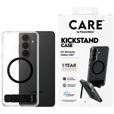 Samsung Galaxy S26+ CARE by PanzerGlass Black Kickstand & QI dėklas – skaidrus