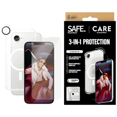 CARE by PanzerGlass Fashion 3in1 Apsauginis Set Dėklas+Glass+Lens skirtas iPhone 16e - Permatomas