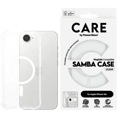 iPhone 16e CARE by PanzerGlass Fashion MagSafe dėklas - permatomas