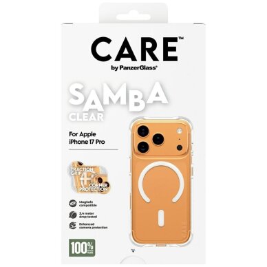 iPhone 17 Pro CARE by PanzerGlass stilingas Samba dėklas su baltu MagSafe – skaidrus 4