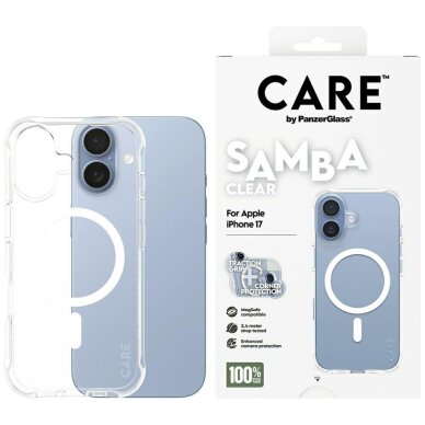 iPhone 17 CARE by PanzerGlass Fashionable Samba dėklas su baltu MagSafe – permatomas iPhone 17 CARE by PanzerGlass Fashionable Samba dėklas su baltu MagSafe – permatomas