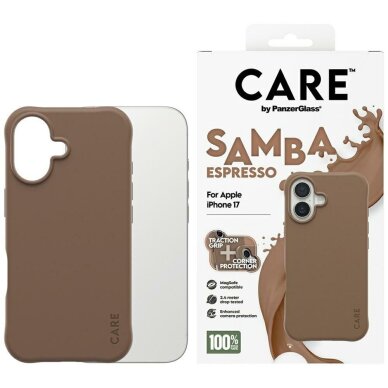 iPhone 17 dėklas CARE by PanzerGlass Fashionable Samba, MagSafe – rudas iPhone 17 dėklas CARE by PanzerGlass Fashionable Samba, MagSafe – rudas