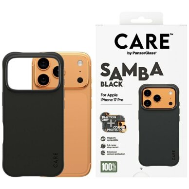 iPhone 17 Pro CARE by PanzerGlass Fashionable Samba MagSafe dėklas – juodas