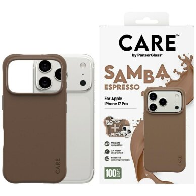 iPhone 17 Pro dėklas CARE by PanzerGlass Fashionable Samba, MagSafe – rudas iPhone 17 Pro dėklas CARE by PanzerGlass Fashionable Samba, MagSafe – rudas