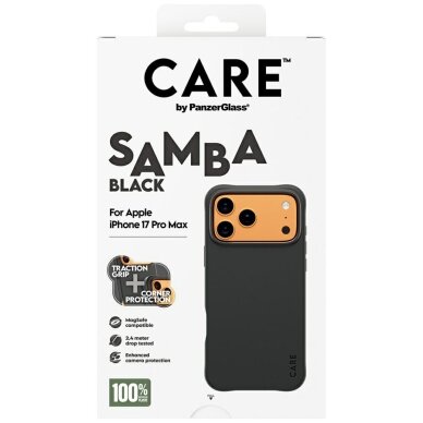 iPhone 17 Pro Max CARE by PanzerGlass Fashionable Samba MagSafe dėklas – juodas 4 iPhone 17 Pro Max CARE by PanzerGlass Fashionable Samba MagSafe dėklas – juodas 4