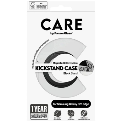 Samsung Galaxy S25 Edge CARE by PanzerGlass Feature Black Kickstand & QI dėklas - permatomas 3