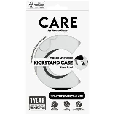 CARE by PanzerGlass Feature Juodas Kickstand  QI Dėklas Samsung Galaxy S25 Ultra - Permatomas 3