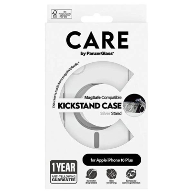 iPhone 16 Plus – CARE by PanzerGlass Feature Kickstand dėklas 6.7" - Sidabrinis/Sidabrinis MagSafe 1327 3