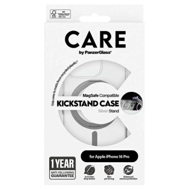 iPhone 16 Pro – CARE by PanzerGlass Feature Kickstand dėklas 6.3" - Sidabrinis/Sidabrinis MagSafe 1326 4 iPhone 16 Pro – CARE by PanzerGlass Feature Kickstand dėklas 6.3" - Sidabrinis/Sidabrinis MagSafe 1326 4