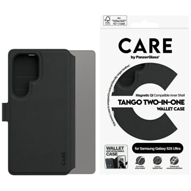 Samsung Galaxy S25 Ultra CARE by PanzerGlass Feature Tango 2in1 piniginės tipo dėklas – juodas