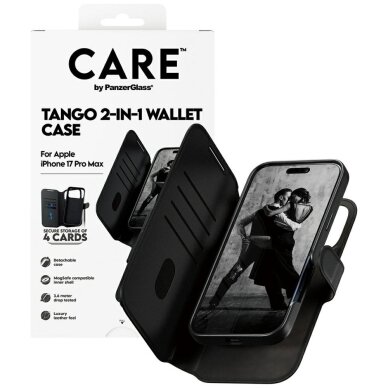 iPhone 17 Pro Max CARE by PanzerGlass Feature Tango 2in1 Wallet MagSafe dėklas – juodas 3