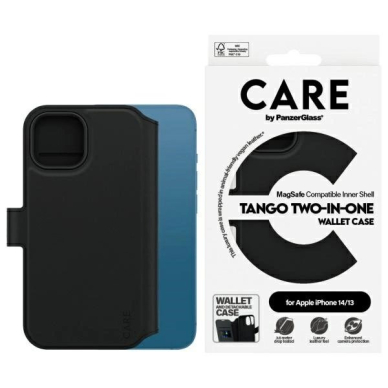 iPhone 13 / 14 CARE by PanzerGlass Feature Tango 2in1 Wallet MagSafe dėklas - juodas
