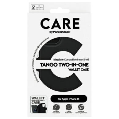 iPhone 15 CARE by PanzerGlass Feature Tango 2in1 Wallet MagSafe dėklas - juodas 3 iPhone 15 CARE by PanzerGlass Feature Tango 2in1 Wallet MagSafe dėklas - juodas 3