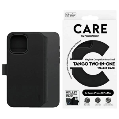 Dėklas CARE by PanzerGlass Feature Tango 2in1 Wallet MagSafe  iPhone 16 Pro Max - Juodas Dėklas CARE by PanzerGlass Feature Tango 2in1 Wallet MagSafe  iPhone 16 Pro Max - Juodas