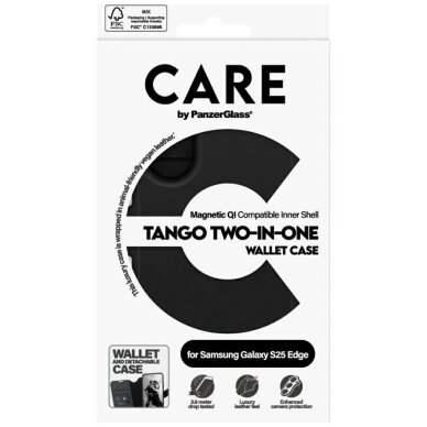 Samsung Galaxy S25 Edge dėklas CARE by PanzerGlass Feature Tango 2in1 Wallet Qi – juodas 4 Samsung Galaxy S25 Edge dėklas CARE by PanzerGlass Feature Tango 2in1 Wallet Qi – juodas 4