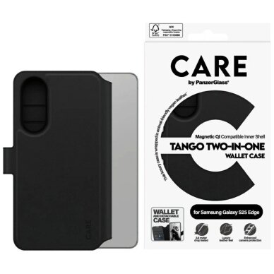 Samsung Galaxy S25 Edge dėklas CARE by PanzerGlass Feature Tango 2in1 Wallet Qi – juodas Samsung Galaxy S25 Edge dėklas CARE by PanzerGlass Feature Tango 2in1 Wallet Qi – juodas