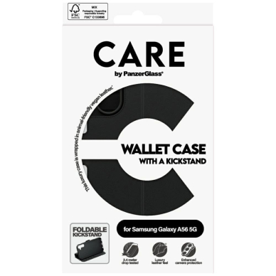 Samsung Galaxy A56 5G – CARE by PanzerGlass Feature Wallet Kickstand dėklas - Juodas 4