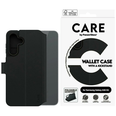Samsung Galaxy A56 5G – CARE by PanzerGlass Feature Wallet Kickstand dėklas - Juodas Samsung Galaxy A56 5G – CARE by PanzerGlass Feature Wallet Kickstand dėklas - Juodas
