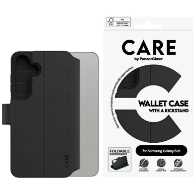 CARE by PanzerGlass Feature Piniginės tipo su atrama Dėklas skirtas Samsung Galaxy S25 - Juodas