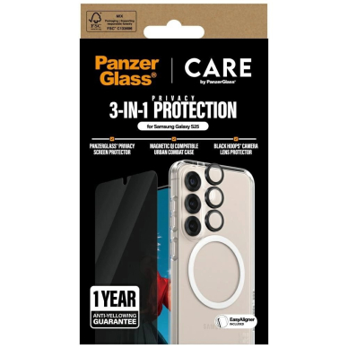 CARE by PanzerGlass Flagship 3in1 Dėklas + Privacy Glass + Lens skirtas Samsung Galaxy S25 3 CARE by PanzerGlass Flagship 3in1 Dėklas + Privacy Glass + Lens skirtas Samsung Galaxy S25 3