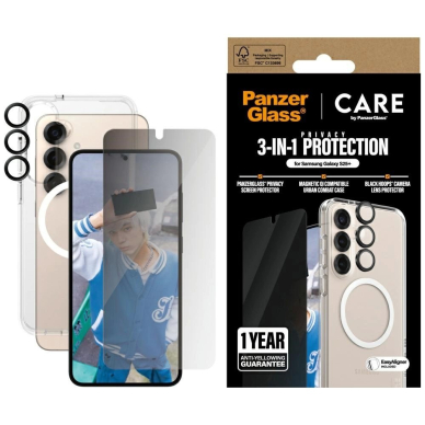 CARE by PanzerGlass Flagship 3in1 Dėklas + Privacy stiklas + kameros apsauga Samsung Galaxy S25+ CARE by PanzerGlass Flagship 3in1 Dėklas + Privacy stiklas + kameros apsauga Samsung Galaxy S25+