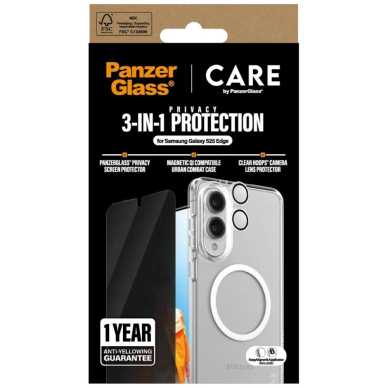 Samsung Galaxy S25 Edge CARE by PanzerGlass Flagship 3in1 dėklas + Privacy stiklas + lęšis - permatomas 3 Samsung Galaxy S25 Edge CARE by PanzerGlass Flagship 3in1 dėklas + Privacy stiklas + lęšis - permatomas 3