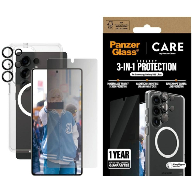 CARE by PanzerGlass Flagship 3in1 Dėklas + Privacy Glass + Lens skirtas Samsung Galaxy S25 Ultra CARE by PanzerGlass Flagship 3in1 Dėklas + Privacy Glass + Lens skirtas Samsung Galaxy S25 Ultra