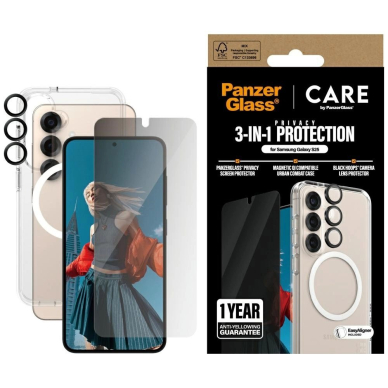 CARE by PanzerGlass Flagship 3in1 Dėklas + Privacy Glass + Lens skirtas Samsung Galaxy S25