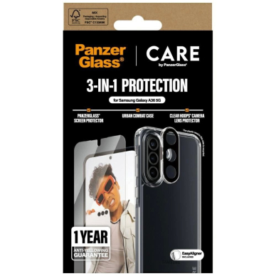 CARE by PanzerGlass Flagship 3in1 Dėklas+Glass+Lens skirtas Samsung Galaxy A36 5G - Permatomas 3