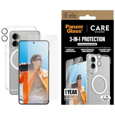 Samsung Galaxy S25 Edge CARE by PanzerGlass Flagship 3in1 dėklas+stiklas+lęšis - permatomas