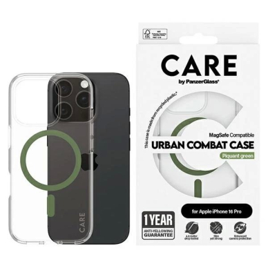 iPhone 16 Pro – CARE by PanzerGlass Flagship dėklas 6.3" - Žalias/Žalias MagSafe 1370 iPhone 16 Pro – CARE by PanzerGlass Flagship dėklas 6.3" - Žalias/Žalias MagSafe 1370