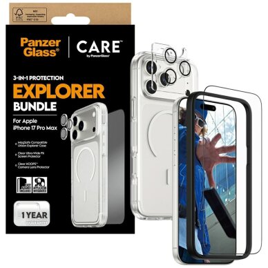 iPhone 17 Pro Max CARE by PanzerGlass Flagship Explorer 3in1 rinkinys (dėklas + stiklas + kameros apsauga) 3 iPhone 17 Pro Max CARE by PanzerGlass Flagship Explorer 3in1 rinkinys (dėklas + stiklas + kameros apsauga) 3