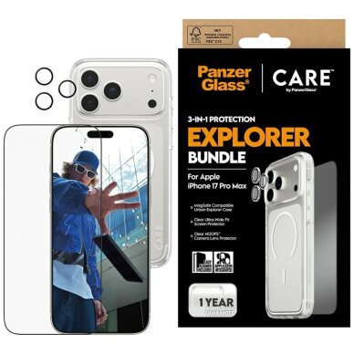 iPhone 17 Pro Max CARE by PanzerGlass Flagship Explorer 3in1 rinkinys (dėklas + stiklas + kameros apsauga) iPhone 17 Pro Max CARE by PanzerGlass Flagship Explorer 3in1 rinkinys (dėklas + stiklas + kameros apsauga)