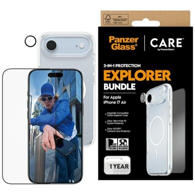 iPhone Air CARE by PanzerGlass Flagship Explorer 3in1 rinkinys (dėklas + stiklas + kameros apsauga)