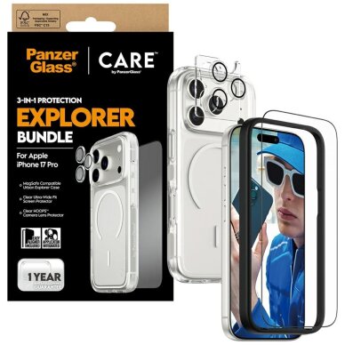 iPhone 17 Pro CARE by PanzerGlass Flagship Explorer 3in1 apsaugos rinkinys (dėklas + stiklas + kameros apsauga) 3