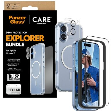 iPhone 17 CARE by PanzerGlass Flagship Explorer 3in1 rinkinys (dėklas + stiklas + kameros apsauga) 3 iPhone 17 CARE by PanzerGlass Flagship Explorer 3in1 rinkinys (dėklas + stiklas + kameros apsauga) 3