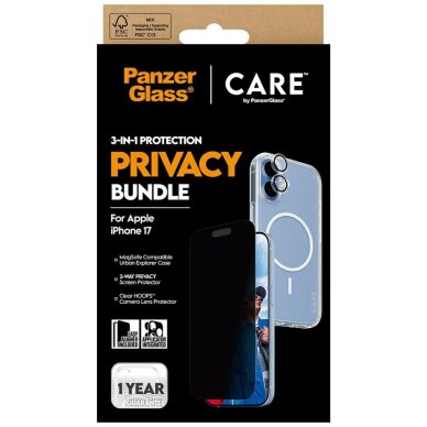 iPhone 17 CARE by PanzerGlass Flagship Privacy 3in1 rinkinys (dėklas + privatumo stiklas + kameros apsauga) 5