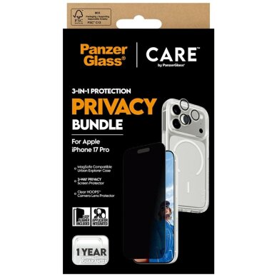 iPhone 17 Pro CARE by PanzerGlass Flagship Privacy 3in1 rinkinys (dėklas + privatumo stiklas + kameros apsauga) 5