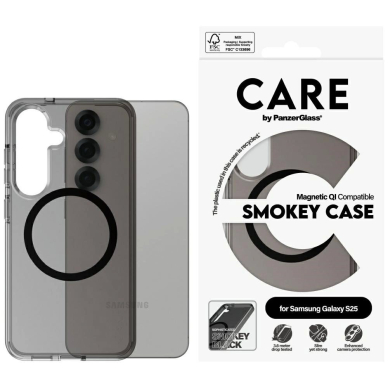 CARE by PanzerGlass Flagship Urban Combat Black QI Dėklas Samsung Galaxy S25 - Semi-Permatomas Smoke