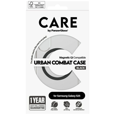 CARE by PanzerGlass Flagship Urban Combat Black QI Dėklas Samsung Galaxy S25 - Permatomas 3 CARE by PanzerGlass Flagship Urban Combat Black QI Dėklas Samsung Galaxy S25 - Permatomas 3