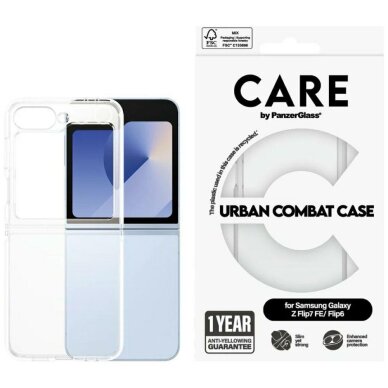 Samsung Galaxy Z Flip 7 FE / Flip 6 dėklas CARE by PanzerGlass Flagship Urban Combat – skaidrus
