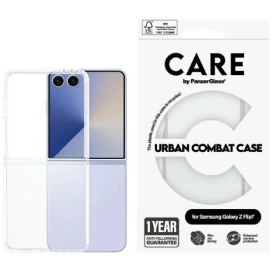 Samsung Galaxy Z Flip 7 dėklas CARE by PanzerGlass Flagship Urban Combat – skaidrus Samsung Galaxy Z Flip 7 dėklas CARE by PanzerGlass Flagship Urban Combat – skaidrus