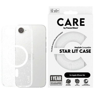 CARE by PanzerGlass Flagship Urban Combat StarLight Baltas MagSafe iPhone 16e Dėklas - Permatomas