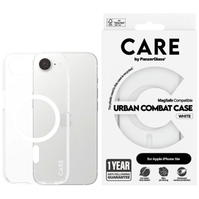 iPhone 16e – CARE by PanzerGlass Flagship Urban Combat White MagSafe dėklas - Skaidrus