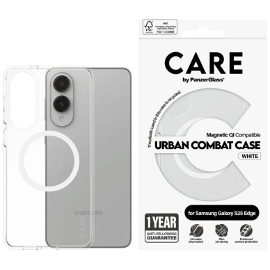 Samsung Galaxy S25 Edge CARE by PanzerGlass Flagship Urban Combat White QI dėklas - permatomas
