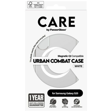 CARE by PanzerGlass Flagship Urban Combat White QI Dėklas Samsung Galaxy S25 - Permatomas 3 CARE by PanzerGlass Flagship Urban Combat White QI Dėklas Samsung Galaxy S25 - Permatomas 3